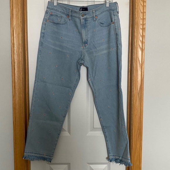 Gap Flower Embroidered Girlfriend Light Wash Jeans Size 10/30 - Picture 1 of 9